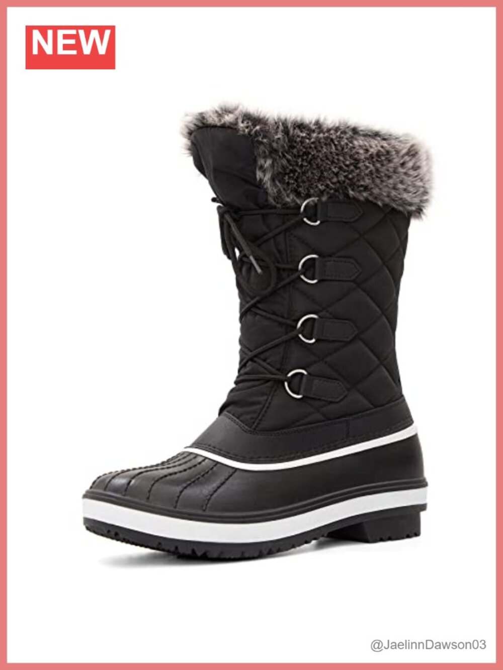 Women's Waterproof Insulated Faux Fur Lined Mid Calf Lace Up Winter Snow Boots